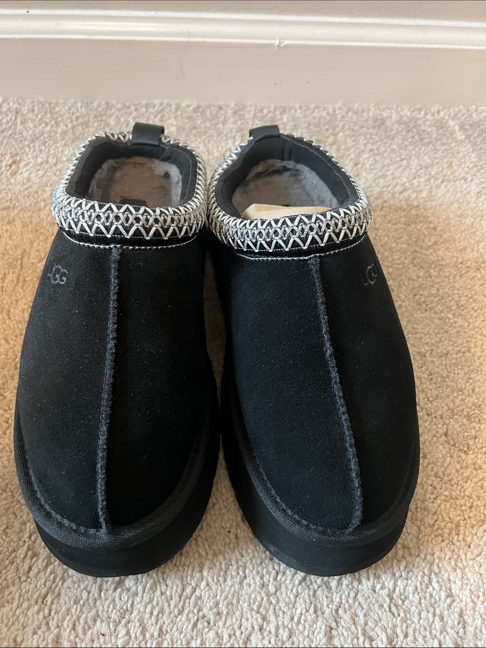 UGG Black Suede Platform Slip-On Clog with Contrast Trim - Picture 2 of 6